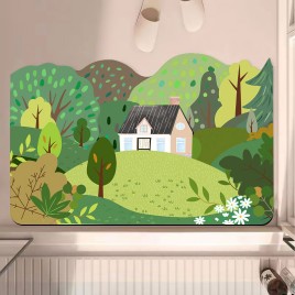 Green Plant Pattern Bathroom Mat