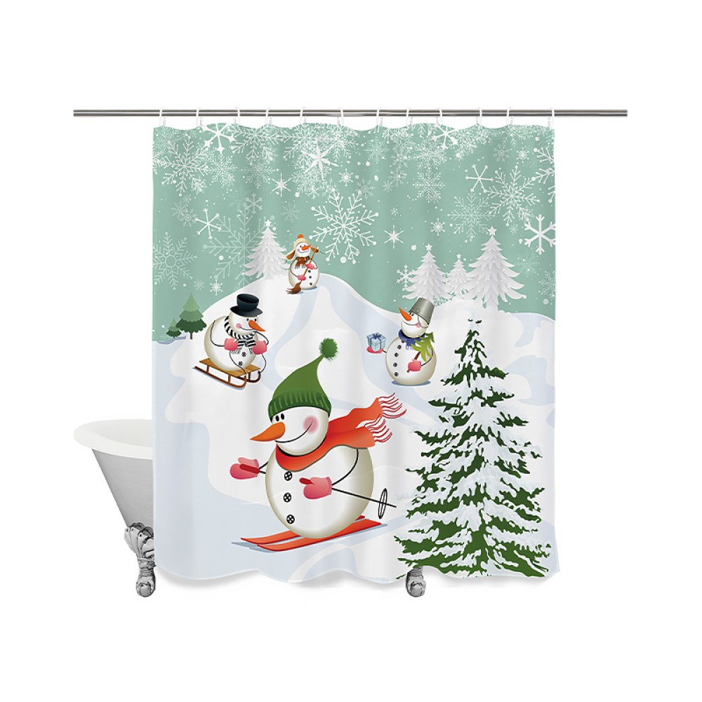Cartoon Snowman Print Shower Curtain