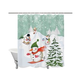 Cartoon Snowman Print Shower Curtain