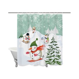 Cartoon Snowman Print Shower Curtain