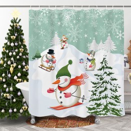 Cartoon Snowman Print Shower Curtain