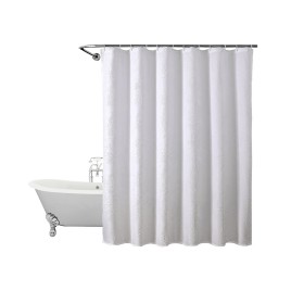 White Shower Curtain with Leaf Embossed Pattern