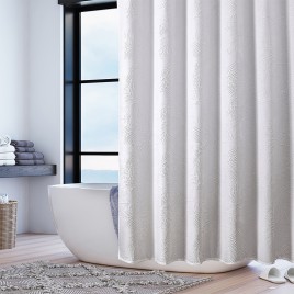 White Shower Curtain with Leaf Embossed Pattern