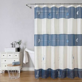 Semi transparent Fish Print Shower Curtain