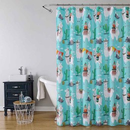 Cartoon Alpaca Print Shower Curtain