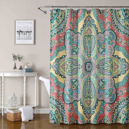 Color Blocked Floral Print Shower Curtain