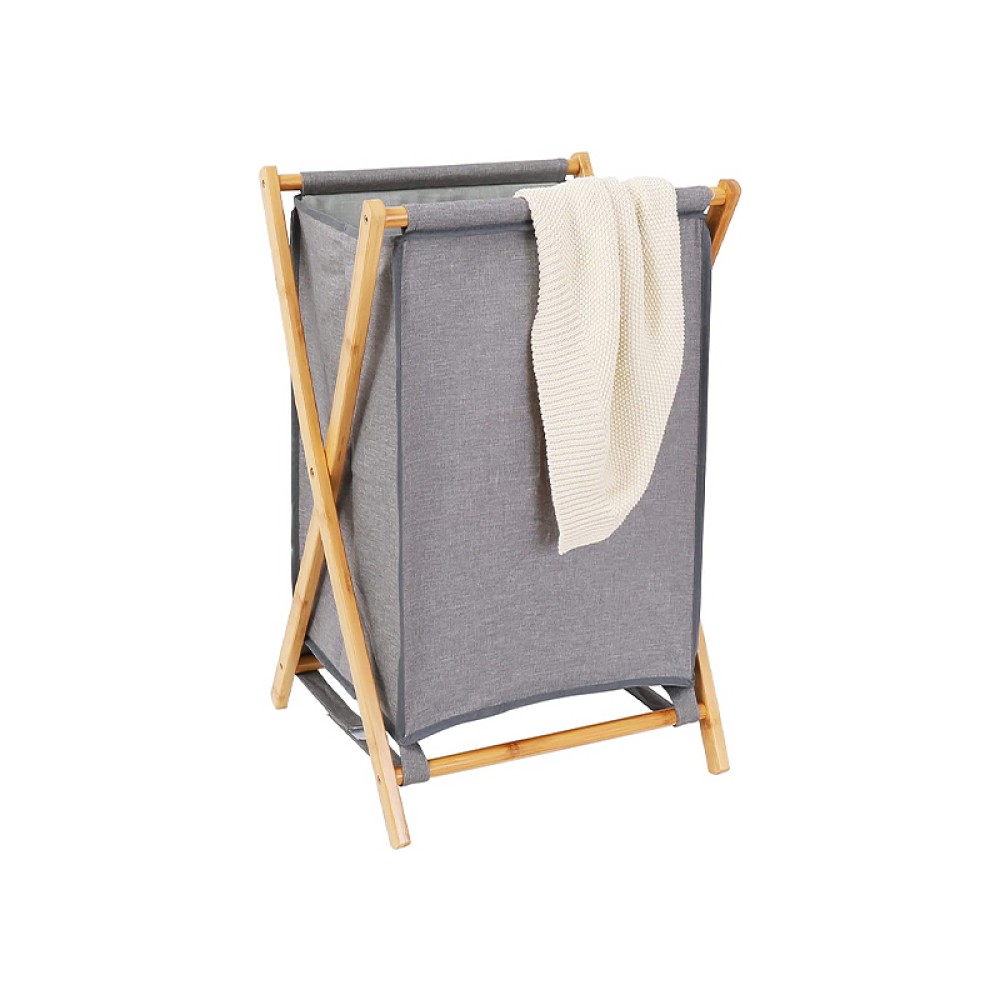 Foldable Gray Bamboo Texture Laundry Basket