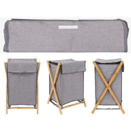 Foldable Gray Bamboo Texture Laundry Basket