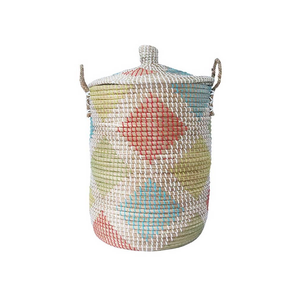 Colorful Hand Woven Seaweed Laundry Basket