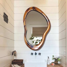 Walnut Wood Frame Bathroom Mirror